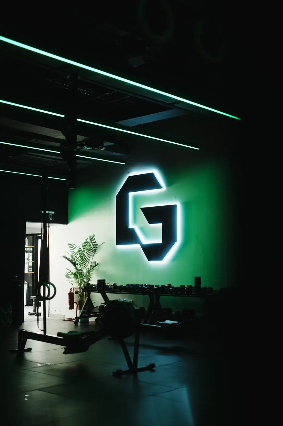 The GRIT Studios training floor under the G sign